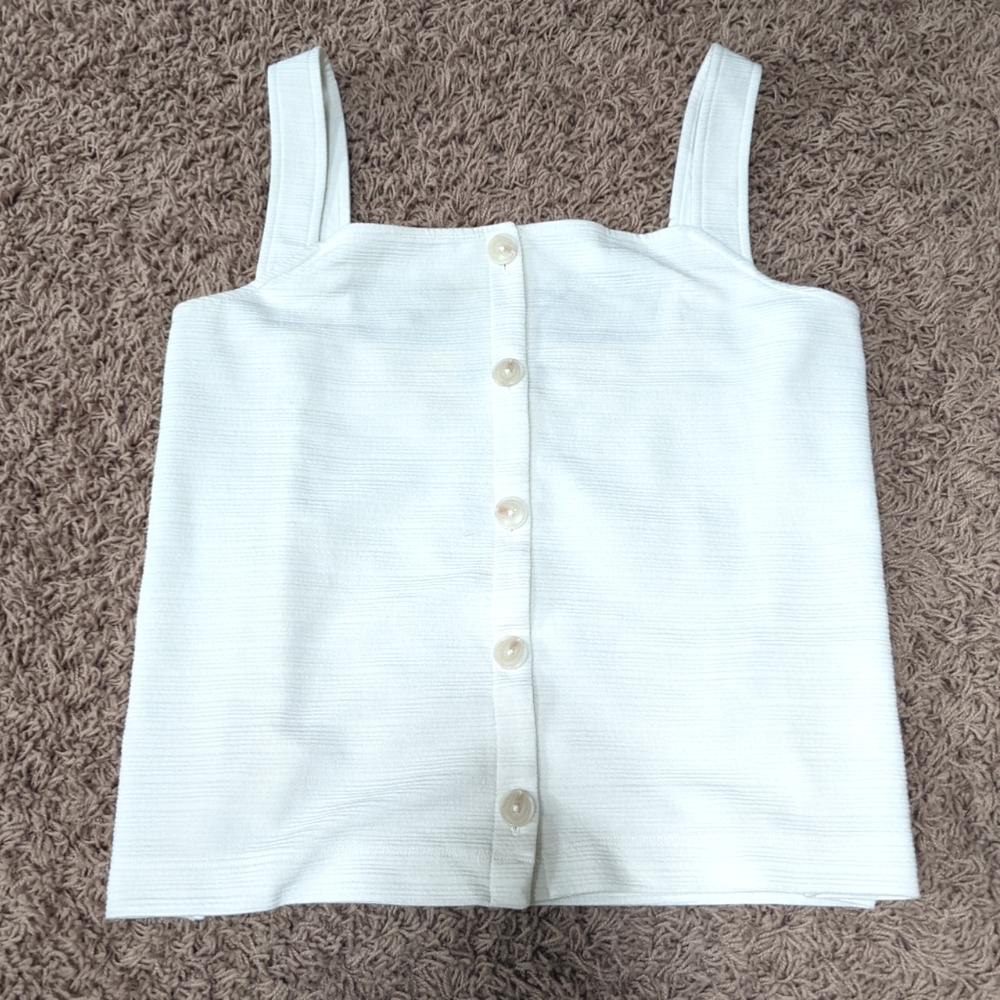 J. Crew white cotton button front wide strap top.